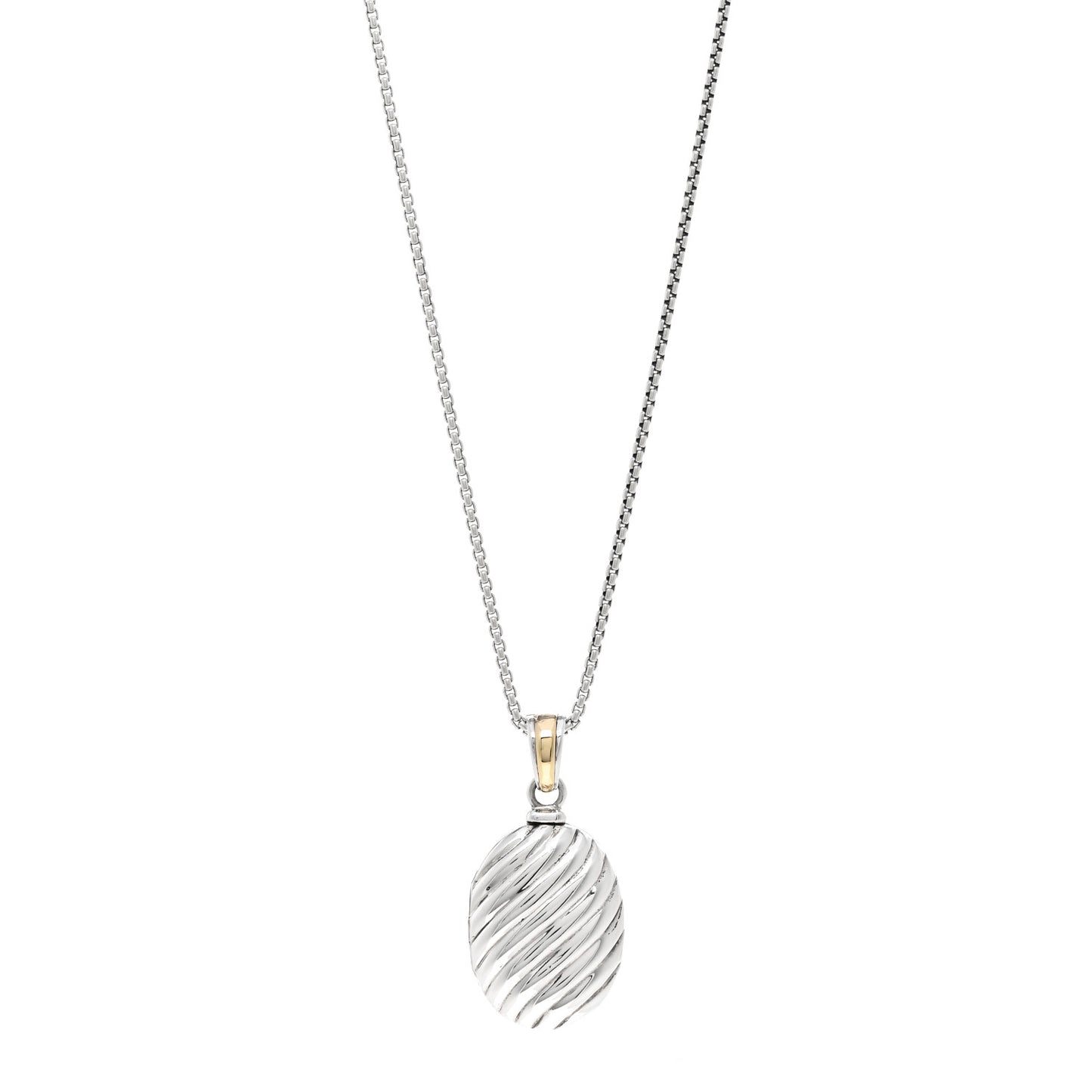 Sterling Silver 18K Yellow Gold Oval Cable Locket Pendant