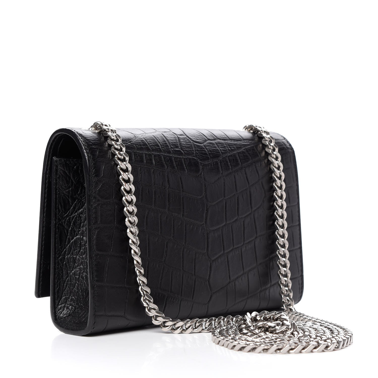 Saint Laurent Calfskin Crocodile Embossed Monogram Small Kate Tassel Satchel Black 3 of 8