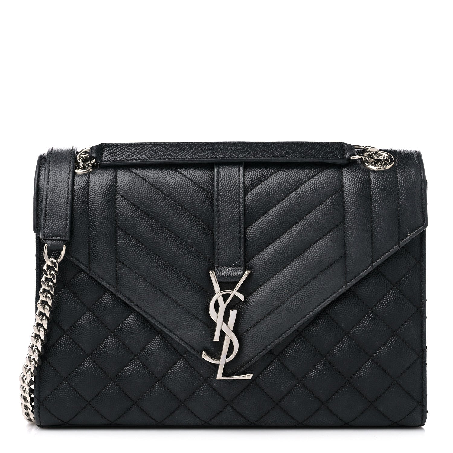 Saint Laurent Grain De Poudre Textured Mixed Matelasse Triquilt Medium Monogram Satchel Black 1 of 18