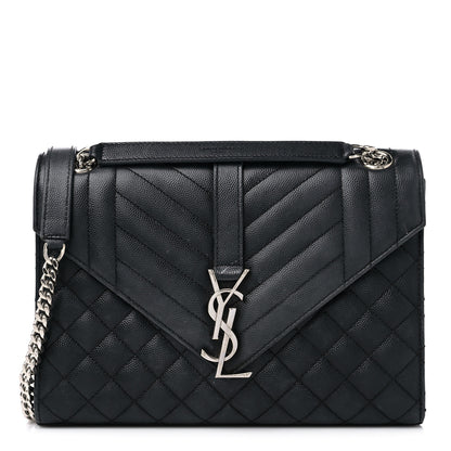 Saint Laurent Grain De Poudre Textured Mixed Matelasse Triquilt Medium Monogram Satchel Black 1 of 18