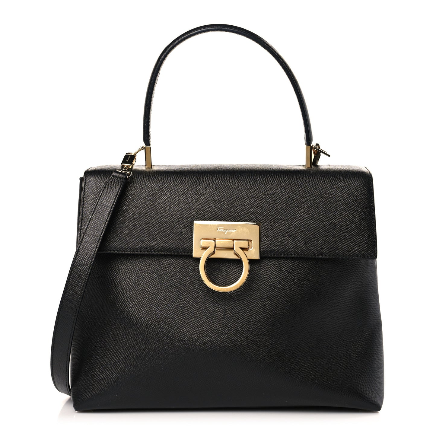 Hammered Calfskin Top Handle Bag Black