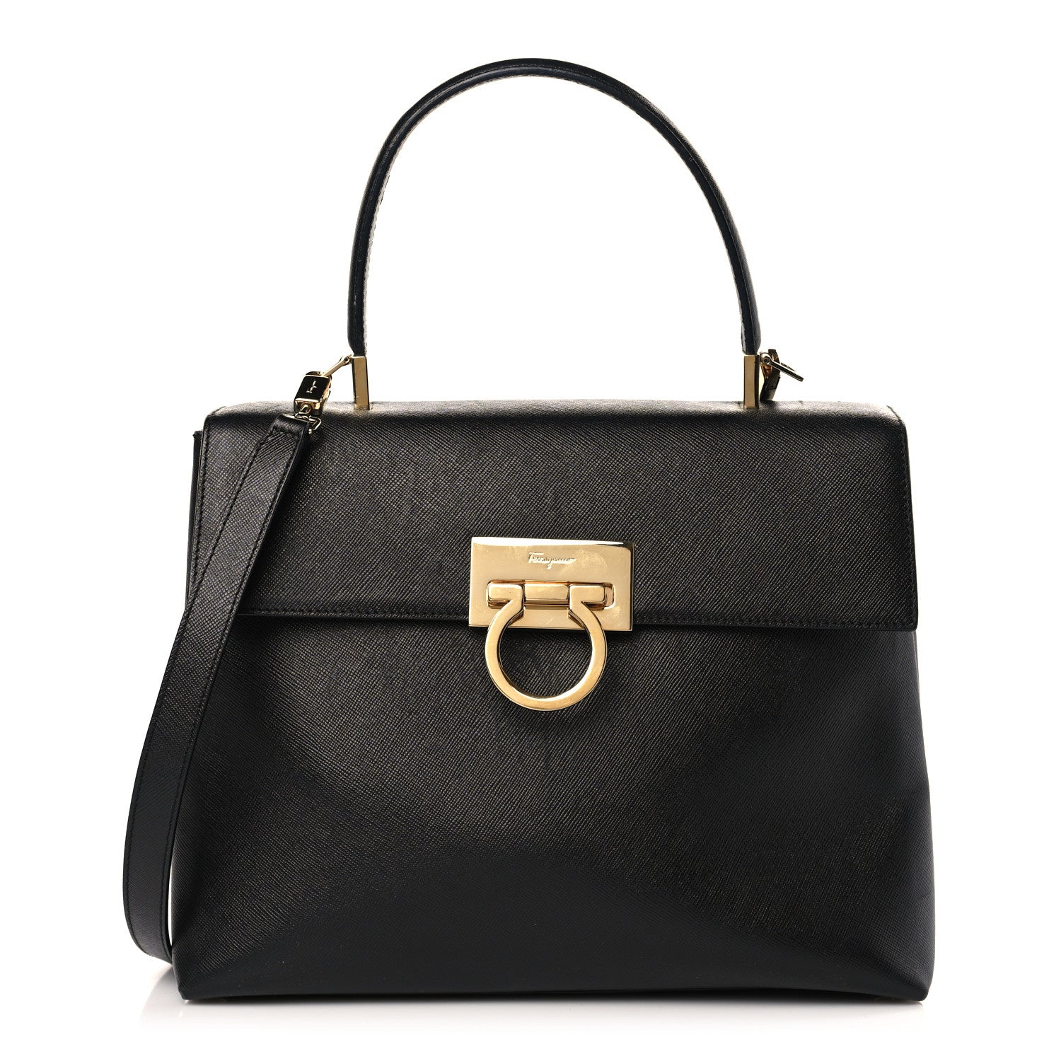 Salvatore Ferragamo Hammered Calfskin Top Handle Bag Black 1 of 10