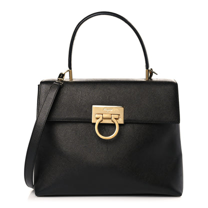 Salvatore Ferragamo Hammered Calfskin Top Handle Bag Black 1 of 10