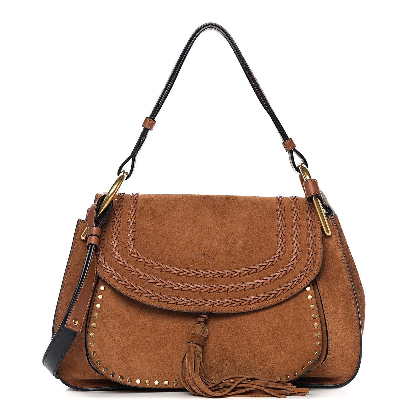 Suede Braided Medium Hudson Double Carry Shoulder Bag Caramel