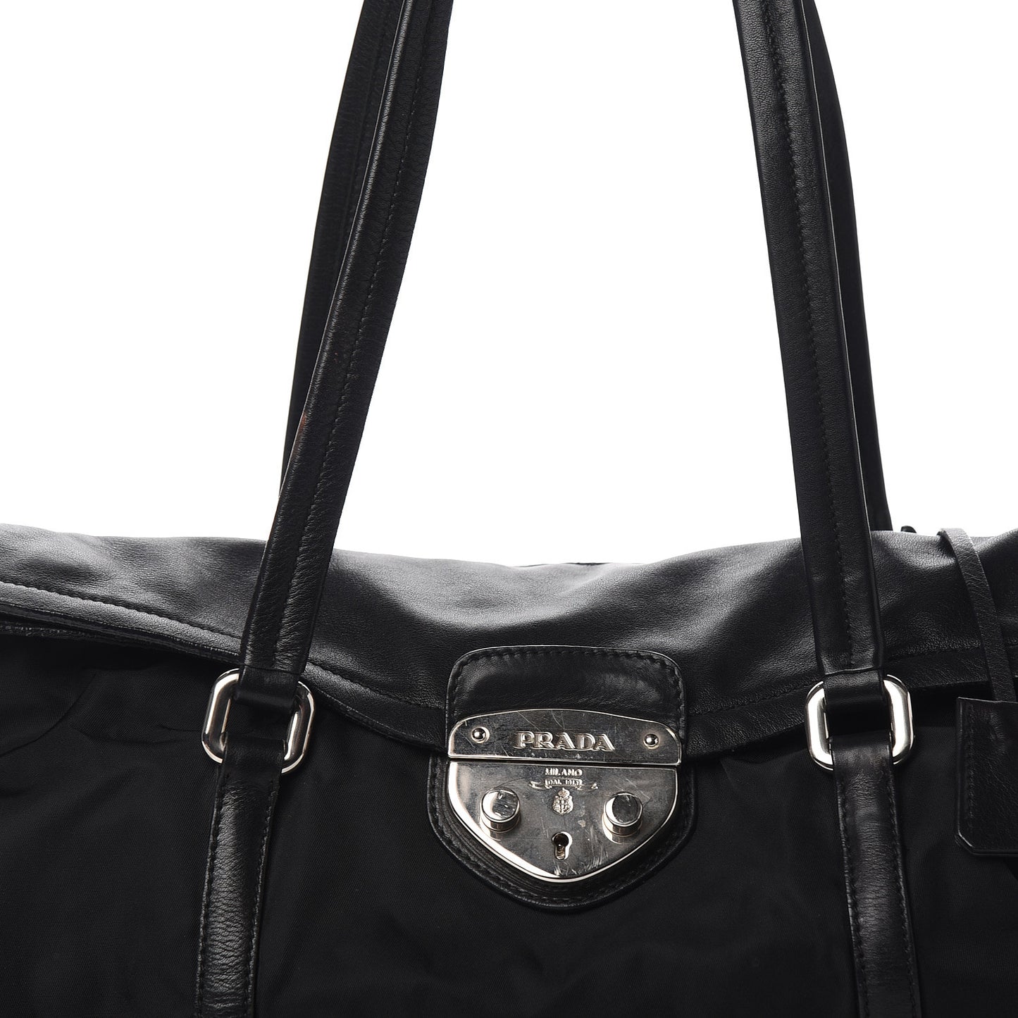 Soft Calfskin Tessuto Nylon Shoulder Bag Black