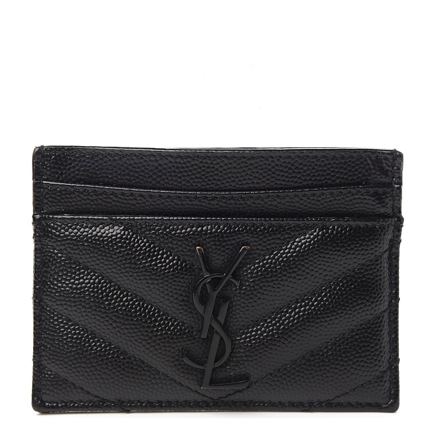 Saint Laurent Grain De Poudre Matelasse Chevron Monogram Credit Card Case Black 1 of 7
