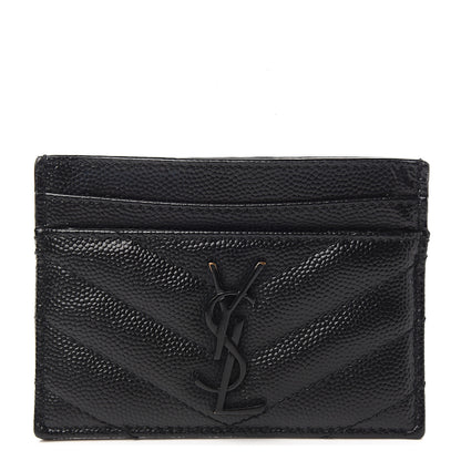 Saint Laurent Grain De Poudre Matelasse Chevron Monogram Credit Card Case Black 1 of 7