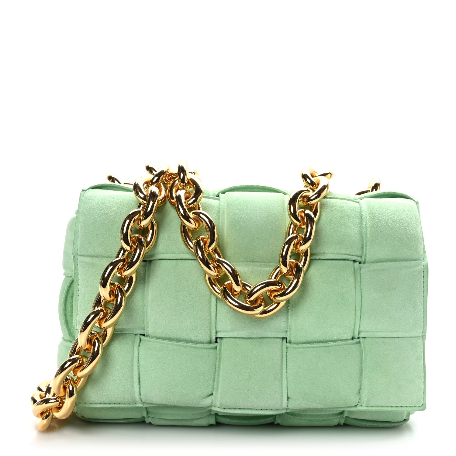 Bottega Veneta Suede Maxi Intrecciato Padded Chain Cassette Crossbody Bag Wasabi 1 of 8