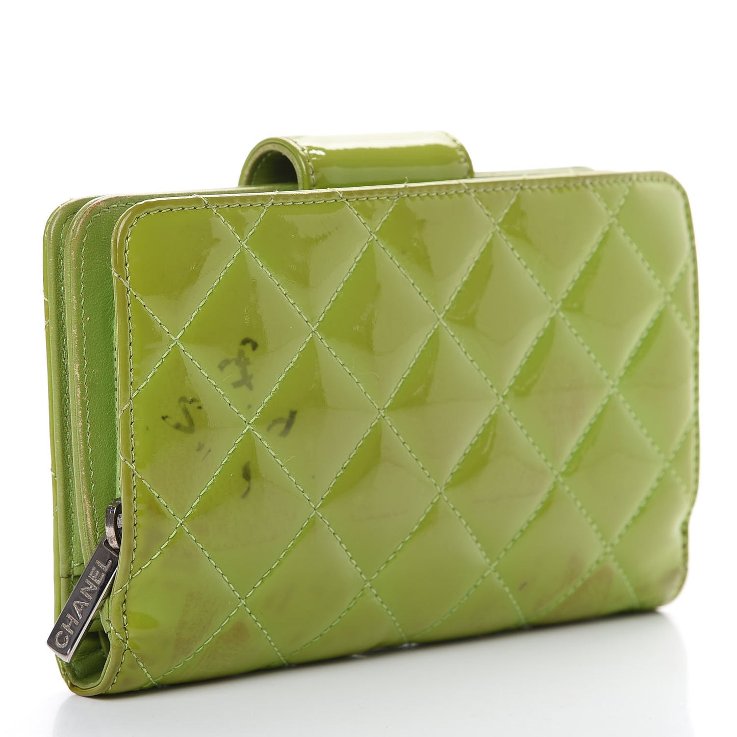 Patent Quilted Brilliant Zipped Pocket Wallet Green