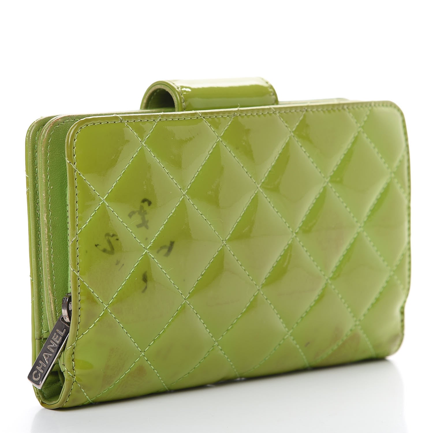 Chanel Patent Quilted Brilliant Zipped Pocket Wallet Green 2 of 18
