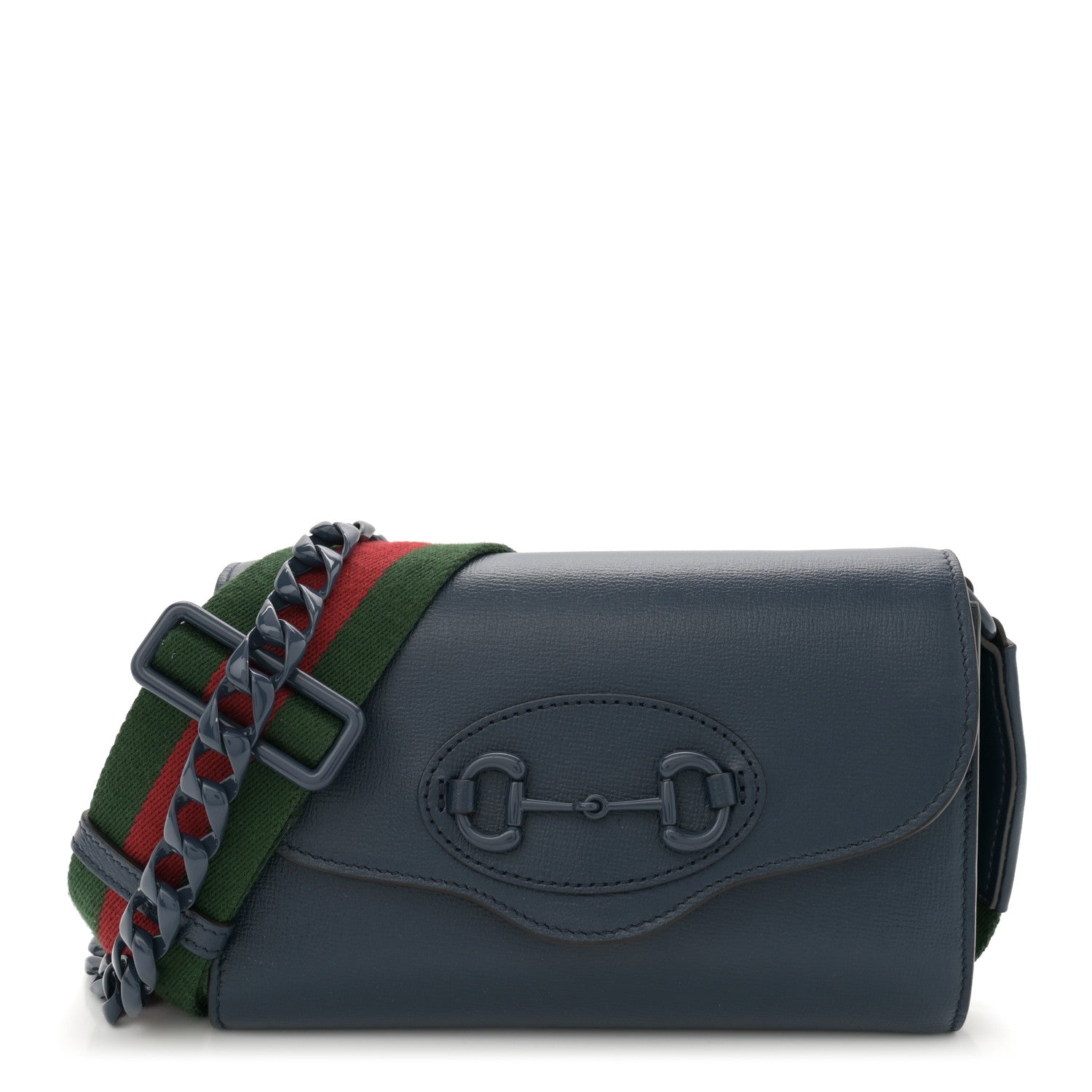 Gucci Azalea Calfskin Web Monochrome Mini Horsebit 1955 Chain Shoulder Bag Blue 1 of 12