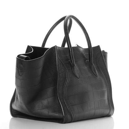 Celine Crocodile Embossed Calfskin Medium Phantom Luggage Black 3 of 7