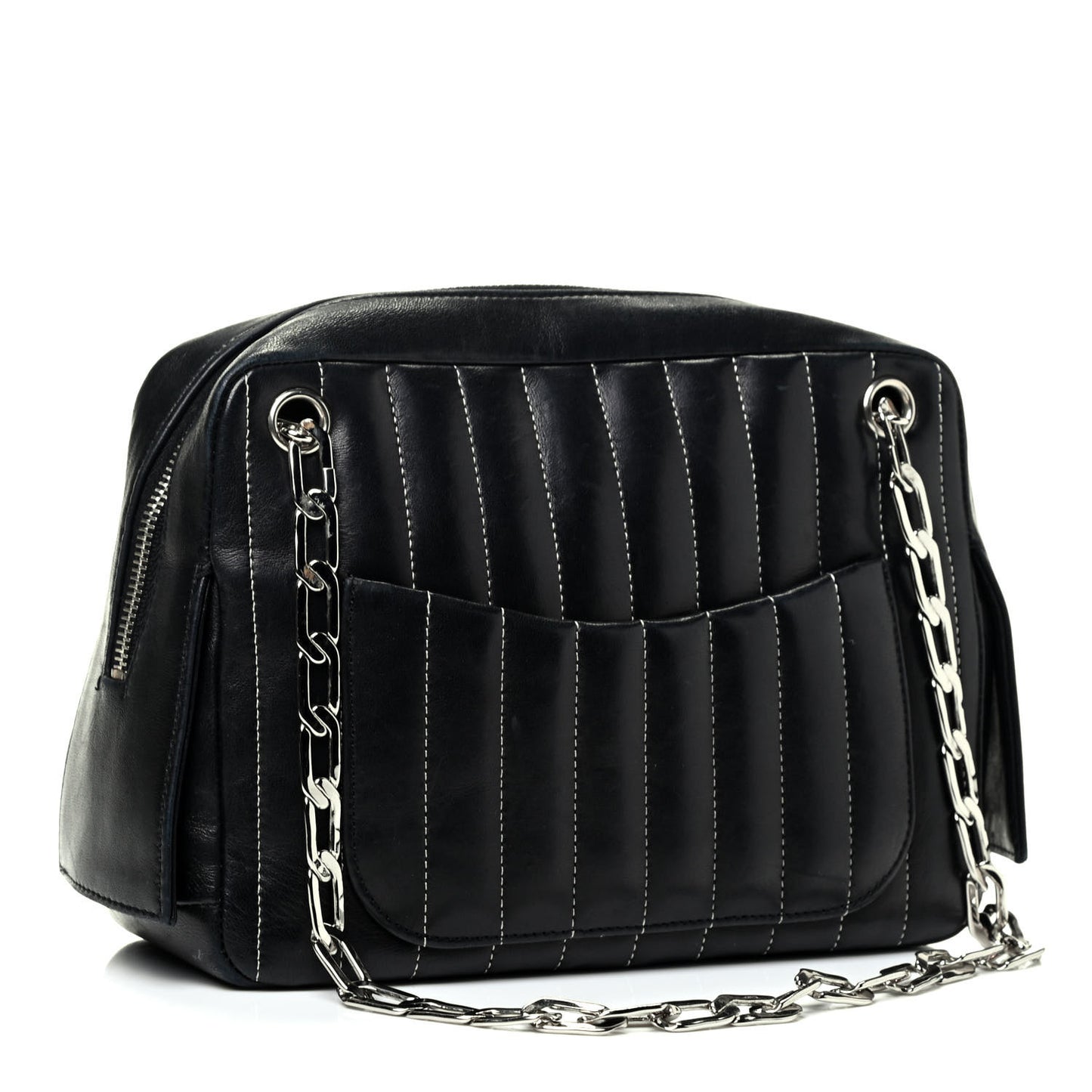 Lambskin Vertical Quilted Mademoiselle Small Camera Case Black