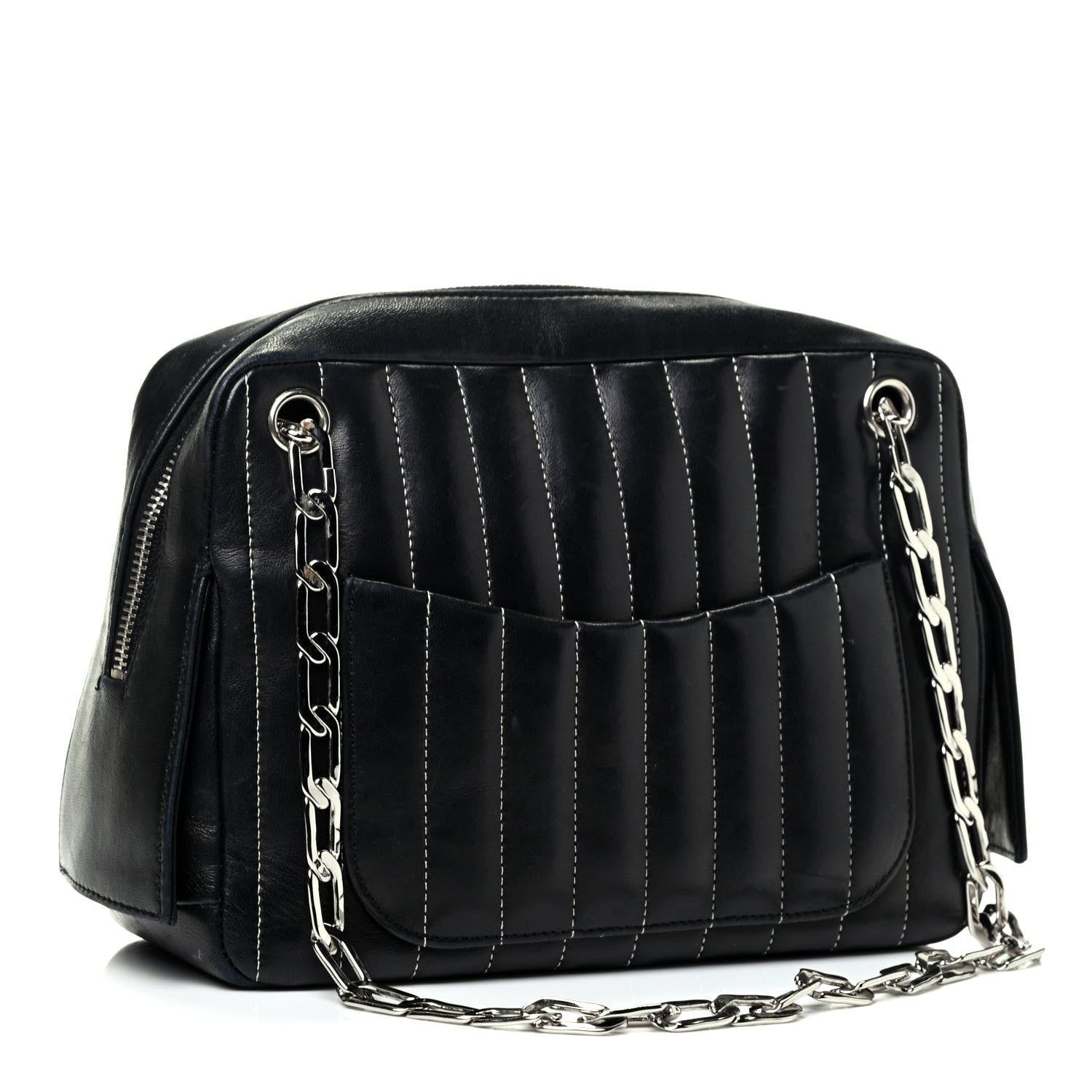 Chanel Lambskin Vertical Quilted Mademoiselle Small Camera Case Black 2 of 4