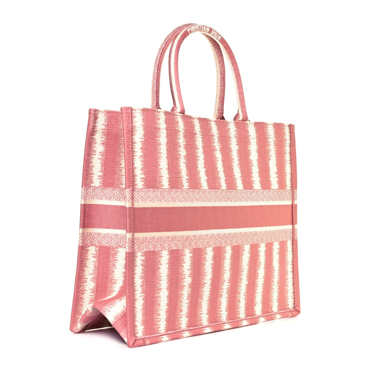 Canvas Embroidered Large Striped Book Tote Pink