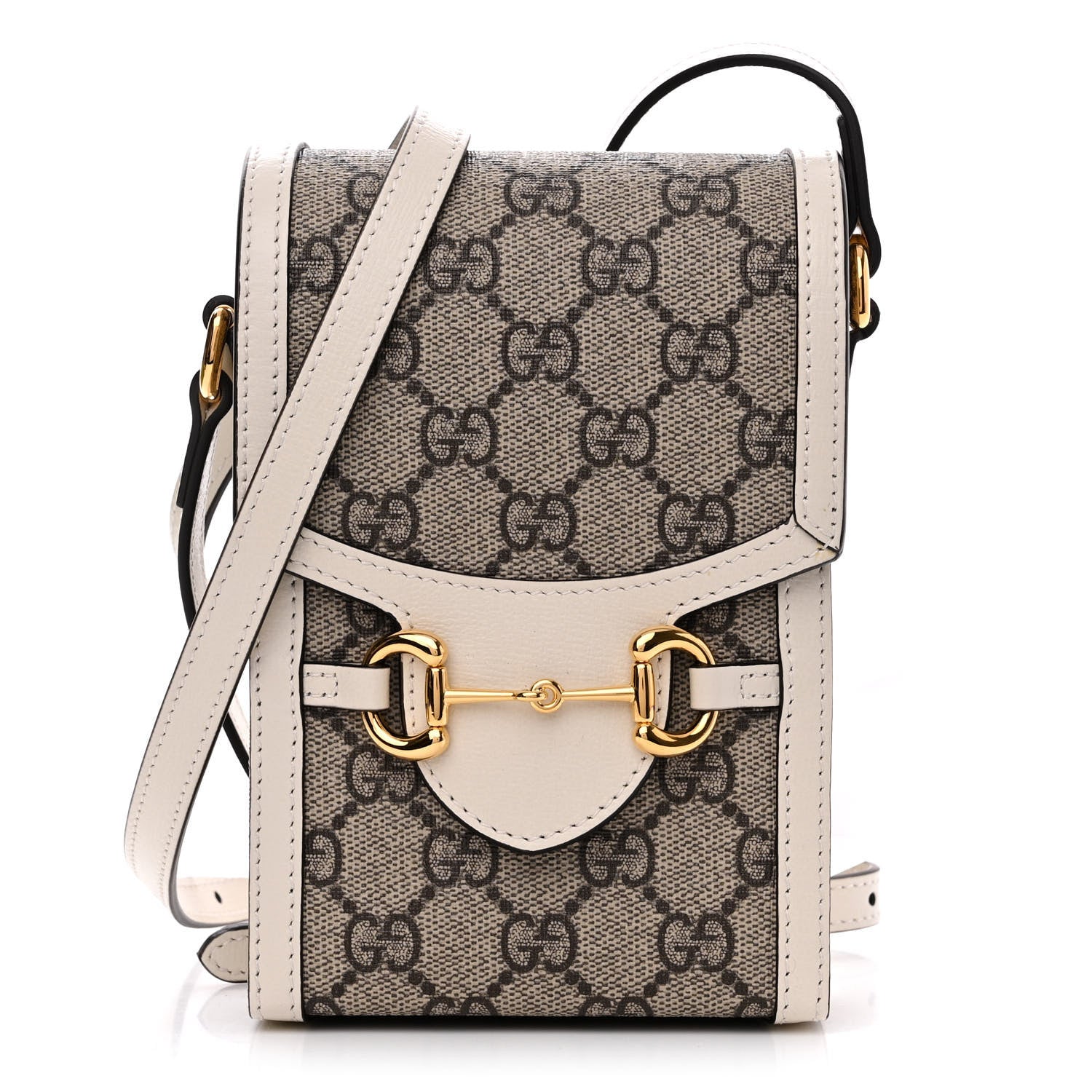 Gucci GG Supreme Monogram Azalea Calfskin Mini Horsebit 1955 Crossbody Bag Beige Ebony Mystic White 1 of 11