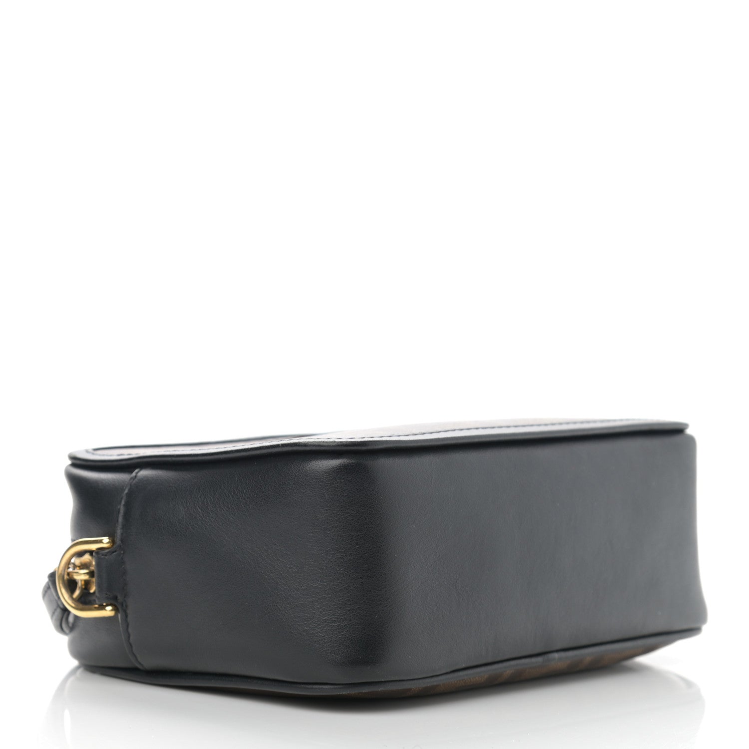 Fendi Glazed Fabric Vitello Century FF 1974 Stamp Patch Mini Camera Case Mogano Panna Black 4 of 11