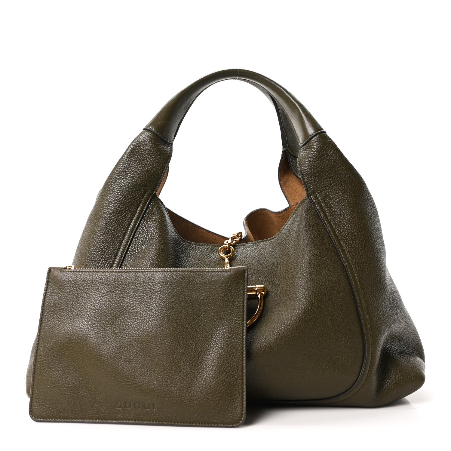 Gucci Grained Calfskin Softbit Maxi Shoulder Bag Forest Green 3 of 12
