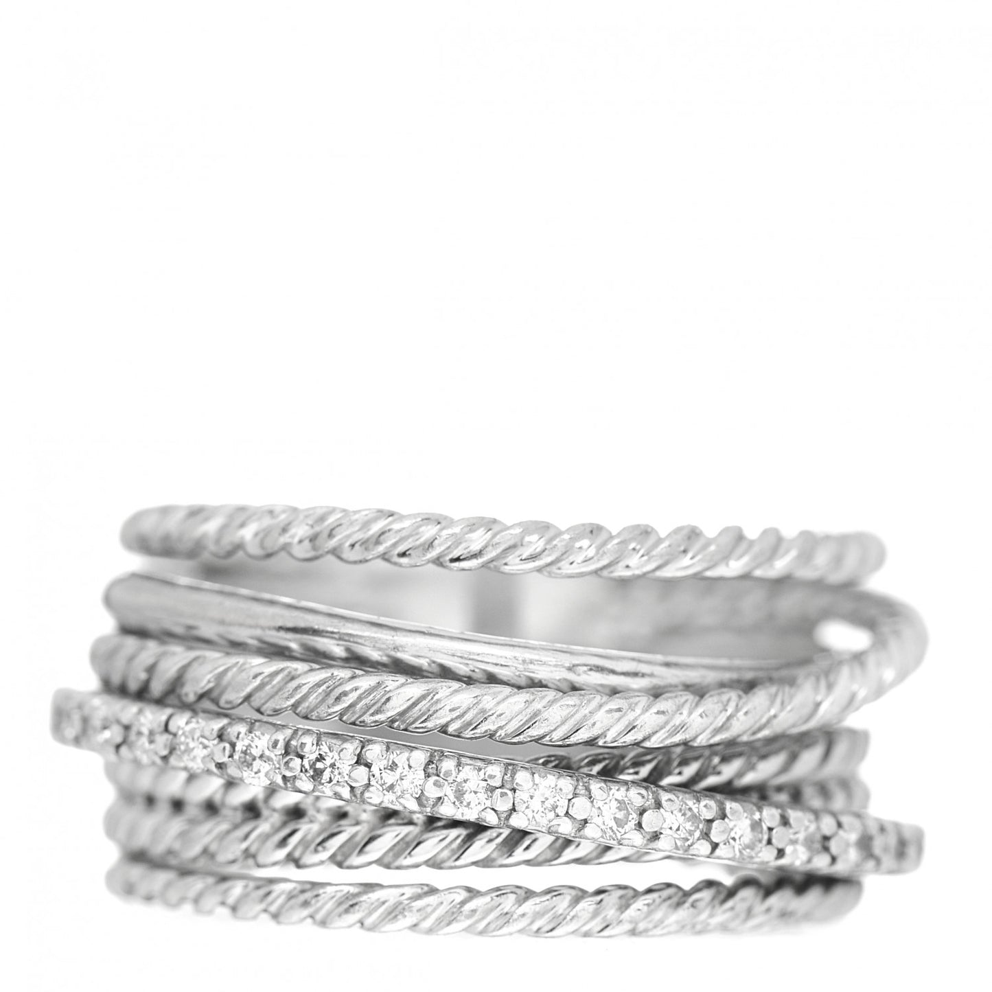 Sterling Silver Diamond 11mm Wide Crossover Cable Ring 54 6.75