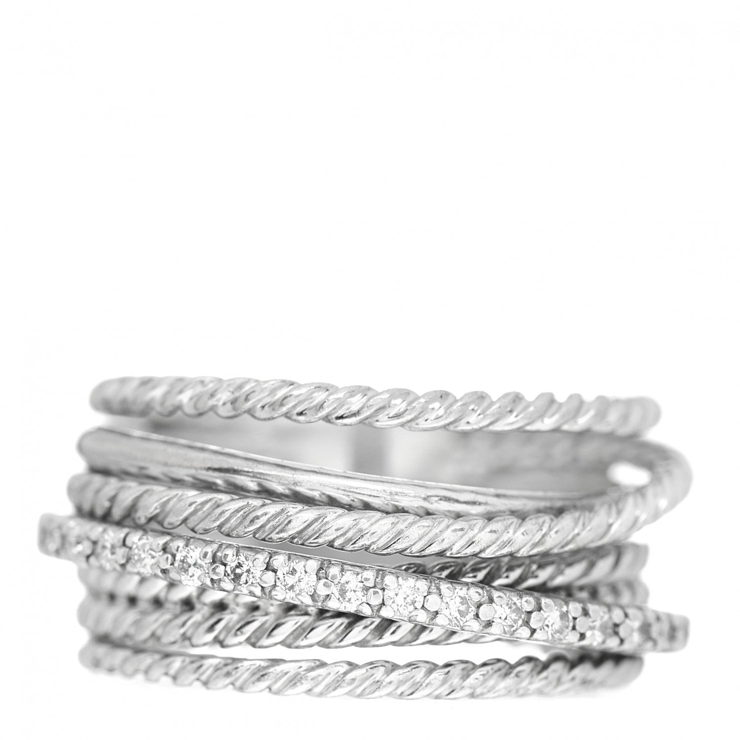 David Yurman Sterling Silver Diamond 11mm Wide Crossover Cable Ring 54 6.75 1 of 4