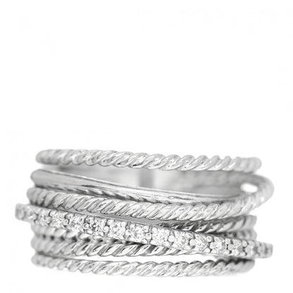David Yurman Sterling Silver Diamond 11mm Wide Crossover Cable Ring 54 6.75 1 of 4