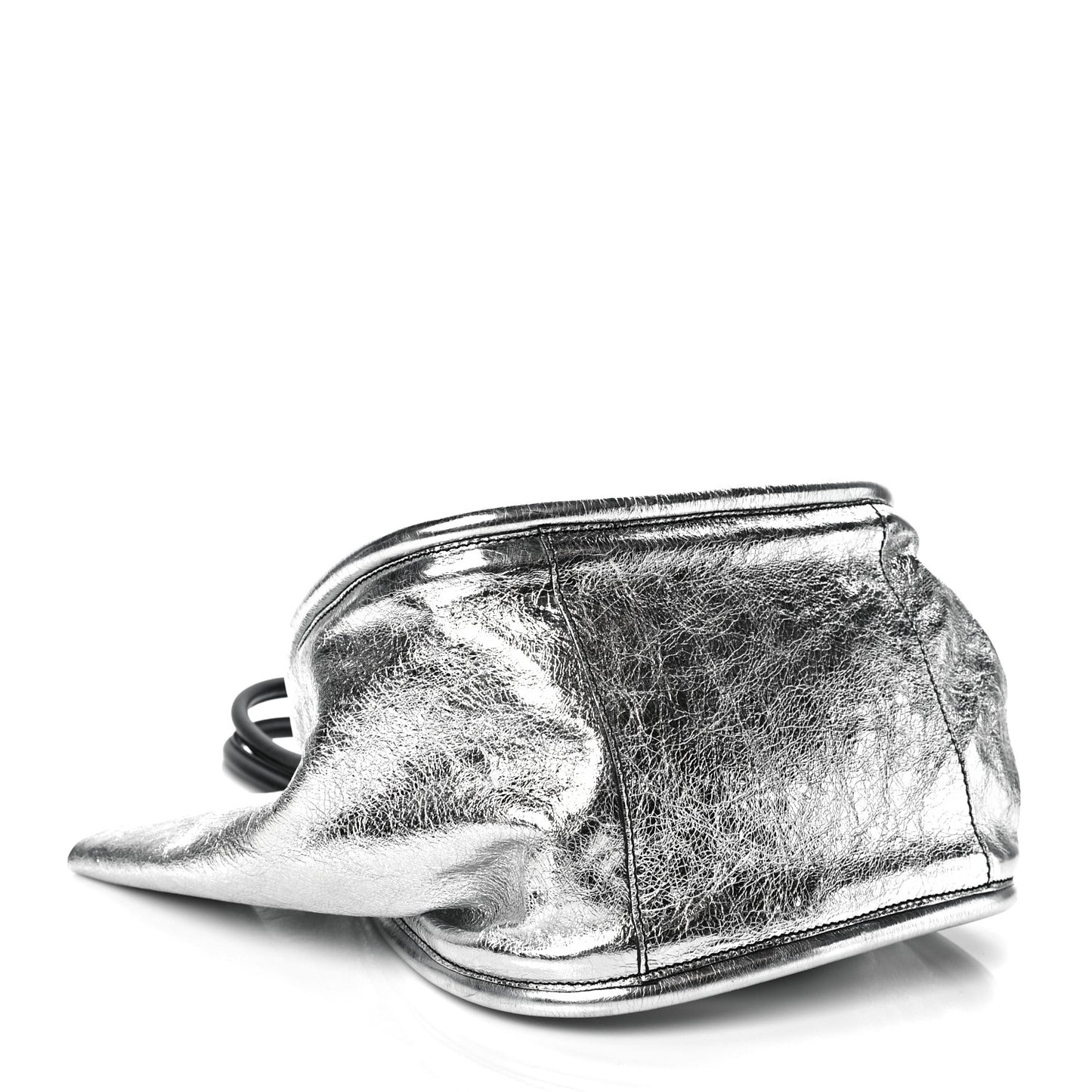 Metallic Calfskin Large Ruched Tote Silver