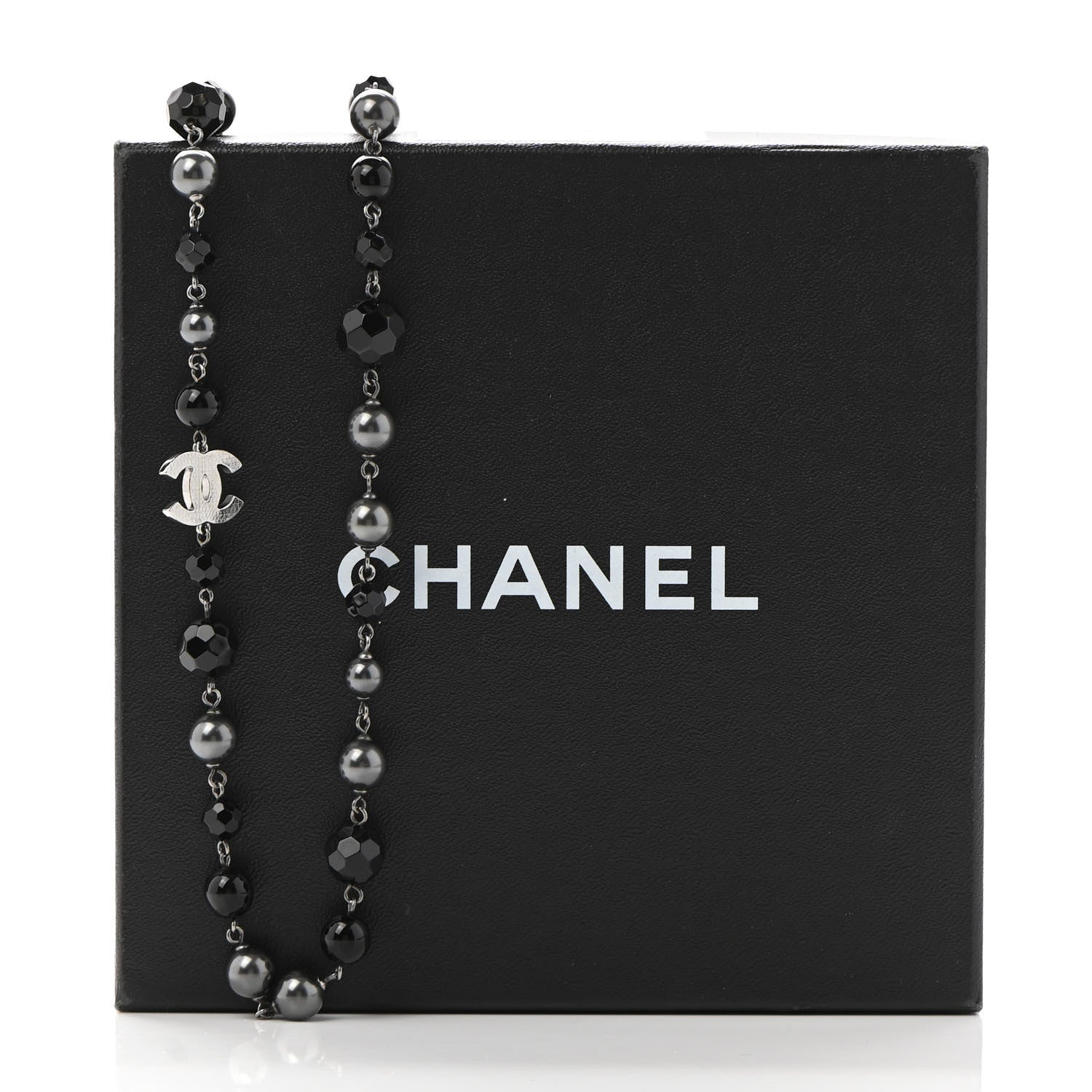 Chanel Ruthenium Pearl Beaded CC Long Necklace Black 6 of 6