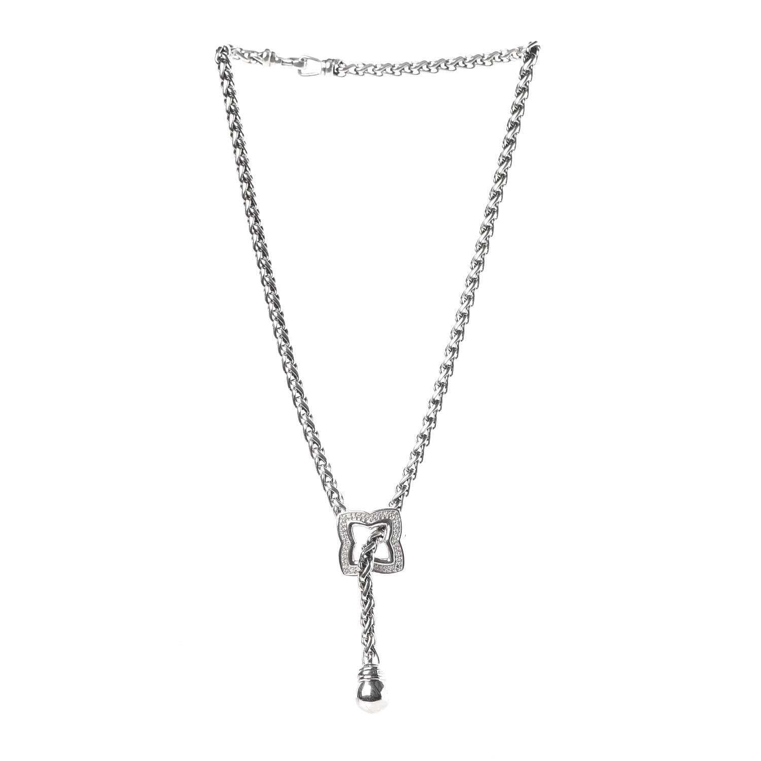 David Yurman Sterling Silver Diamond Quatrefoil Lariat Wheat Chain Necklace 3 of 6