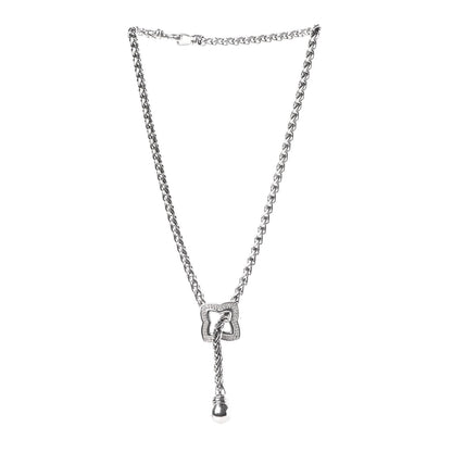 David Yurman Sterling Silver Diamond Quatrefoil Lariat Wheat Chain Necklace 3 of 6