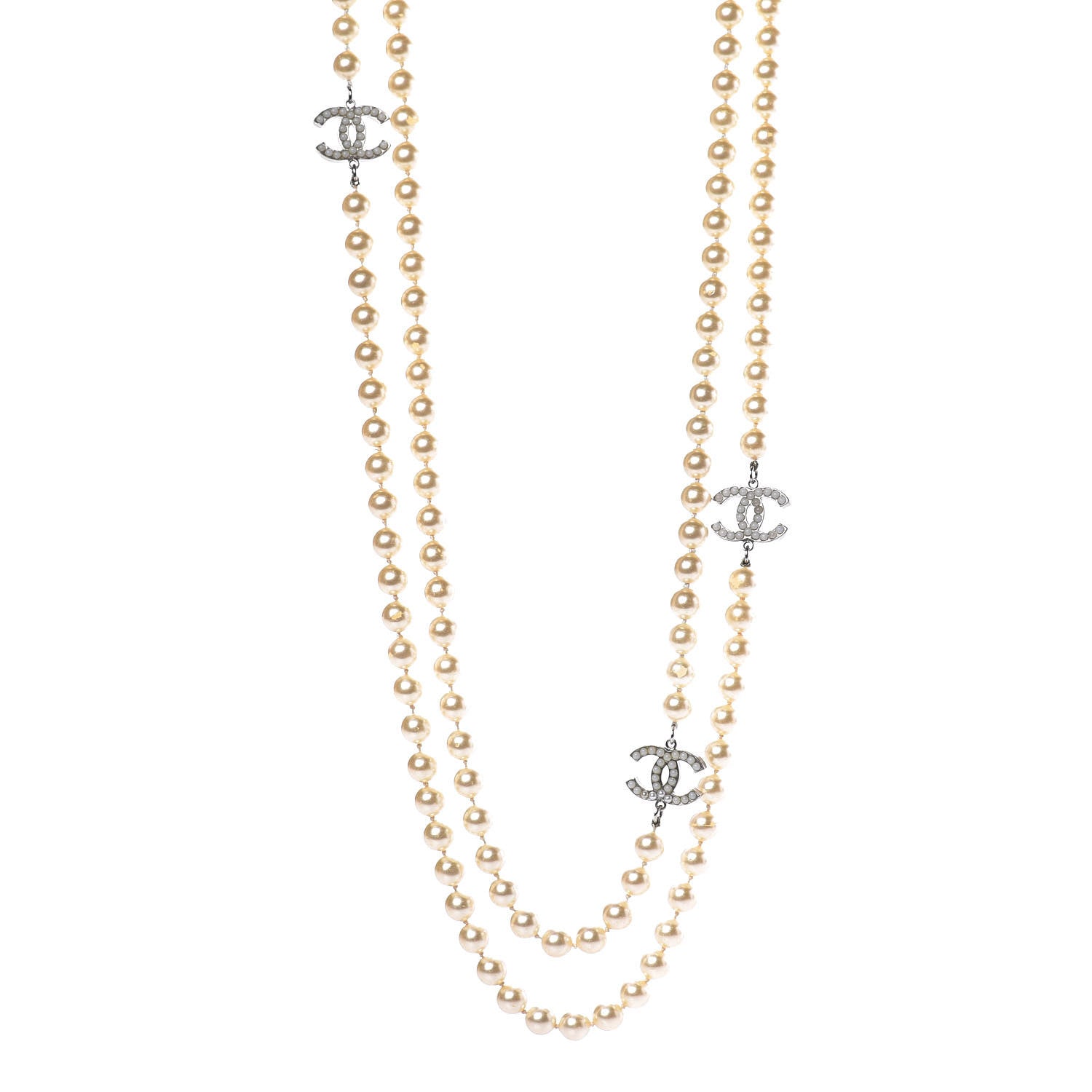 Chanel Pearl CC Long Necklace Light Gold 1 of 7