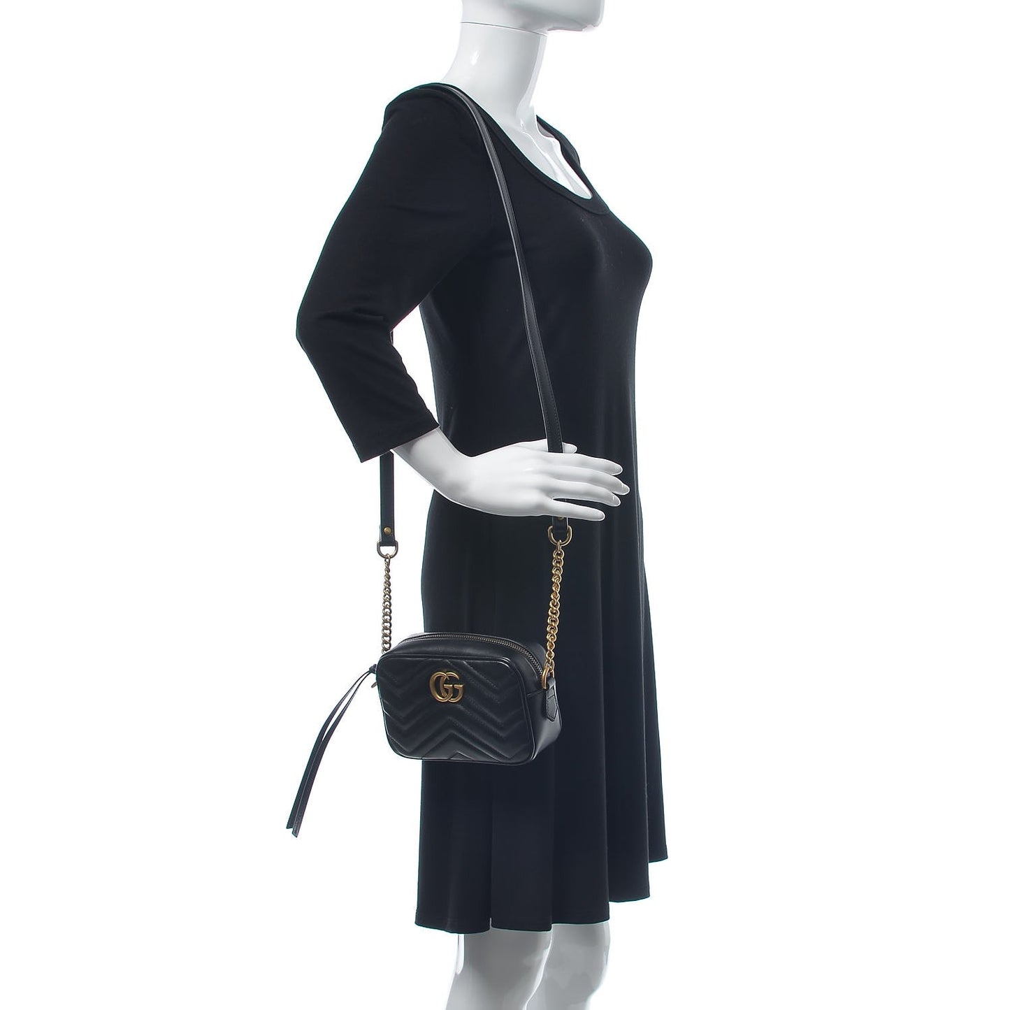 Calfskin Matelasse Mini GG Marmont Chain Shoulder Bag Black