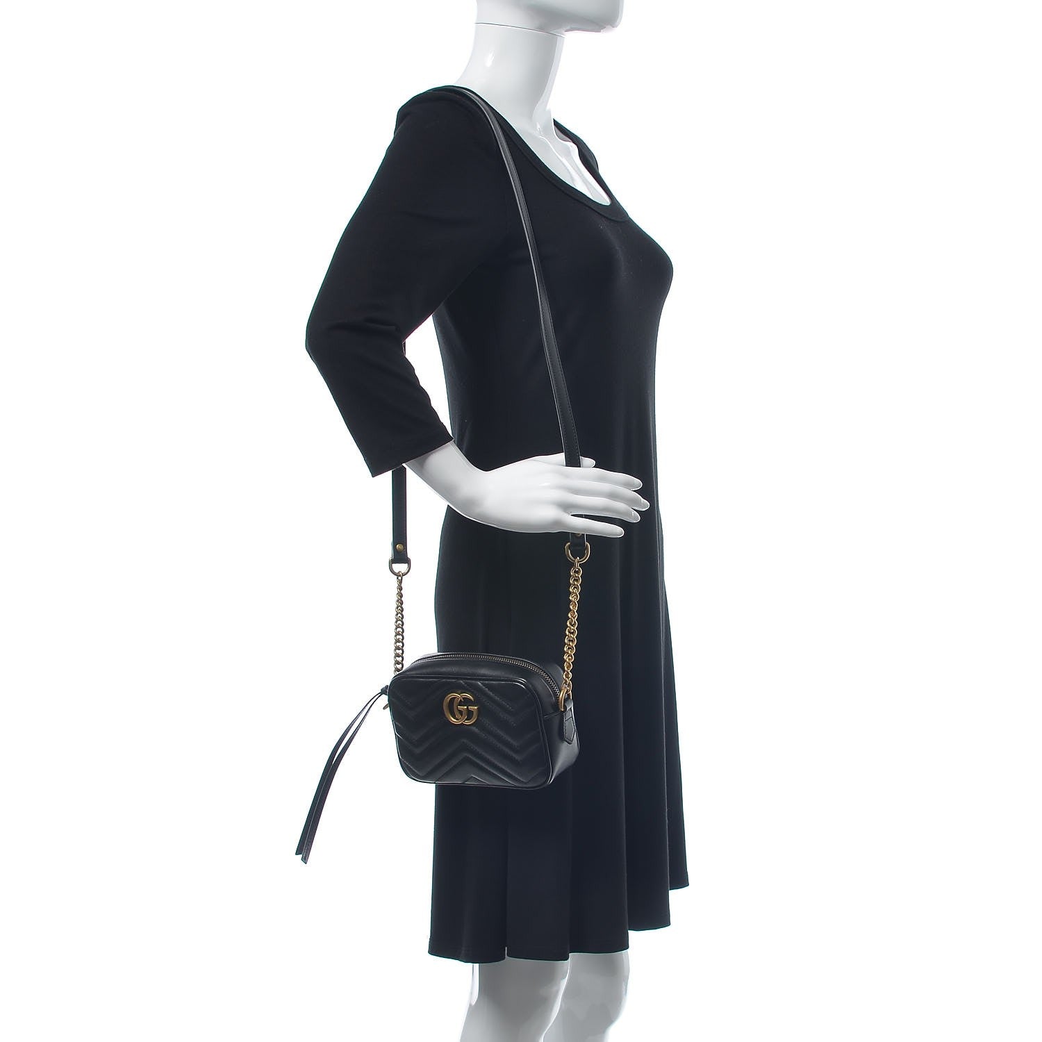 Gucci Calfskin Matelasse Mini GG Marmont Chain Shoulder Bag Black 2 of 8
