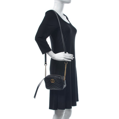 Gucci Calfskin Matelasse Mini GG Marmont Chain Shoulder Bag Black 2 of 8