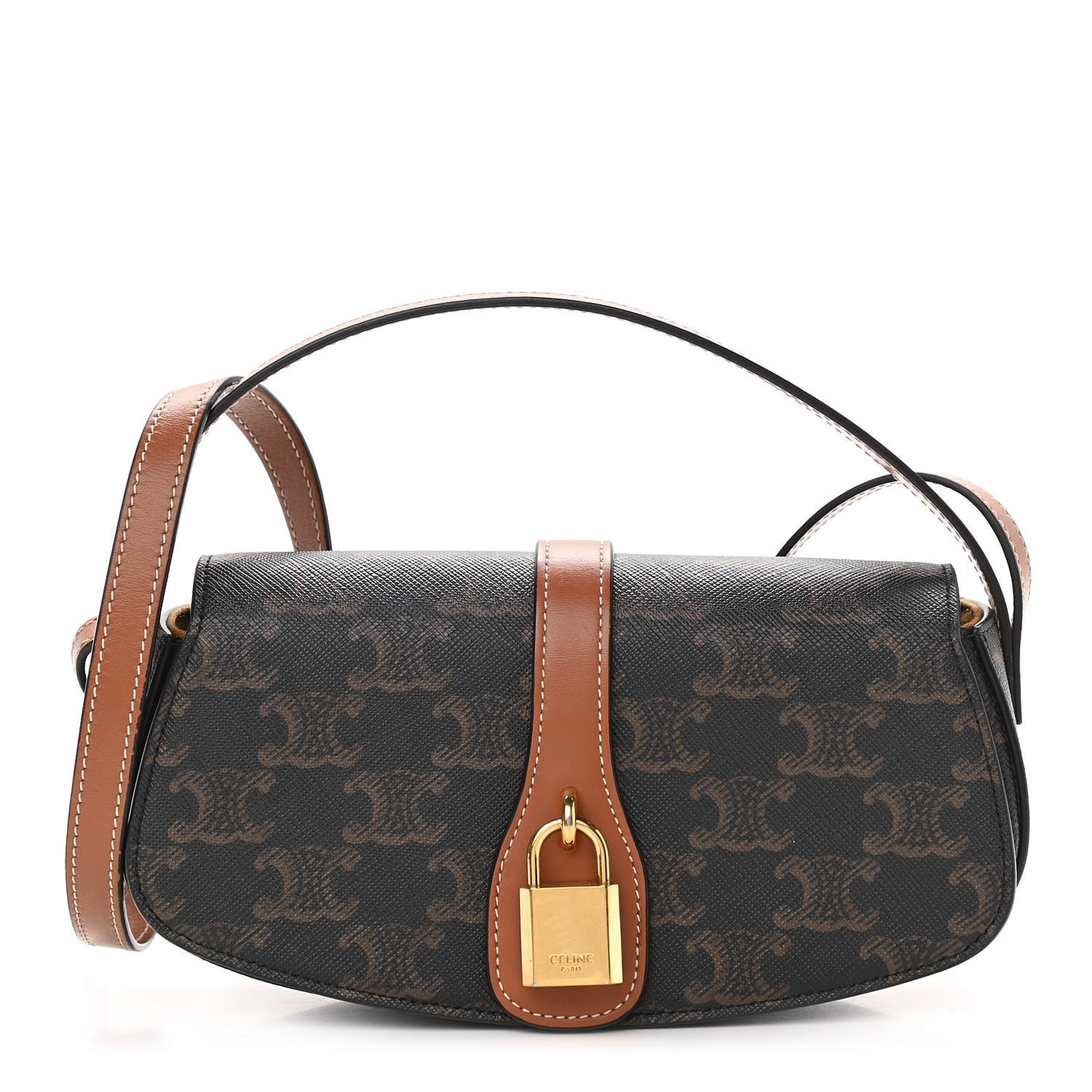Triomphe Canvas Calfskin Tabou Clutch on Strap Tan