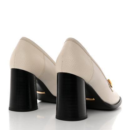 Gucci Goatskin Pebbled Calfskin Sylvie Chain Mid Heel Loafers 37.5 Mystic White 4 of 8