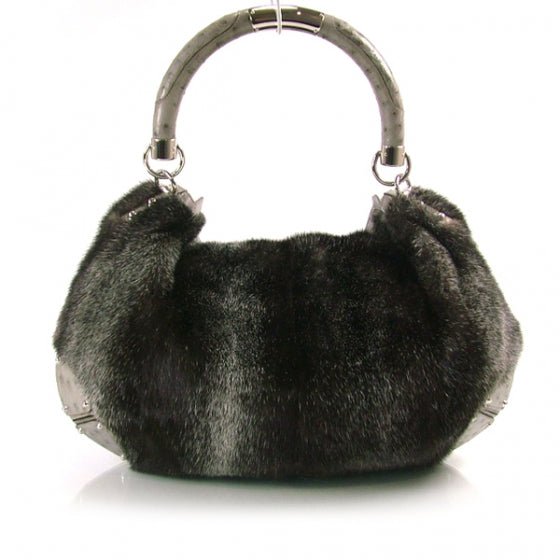 Mink Fur Ostrich Large INDY Hobo Grey