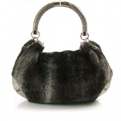 Gucci Mink Fur Ostrich Large INDY Hobo Grey 4 of 12