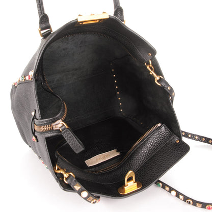 Valentino Garavani Pebbled Calfskin Rockstud Rolling Double Handle Tote Black 5 of 7