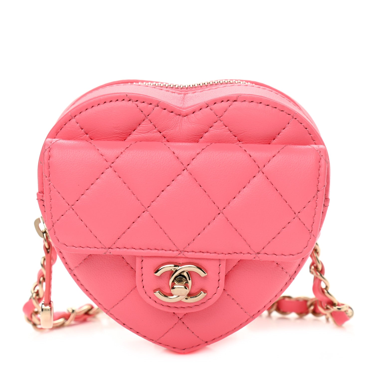 Chanel Lambskin Quilted CC In Love Heart Waist Belt Bag With Chain Pink 1 of 11