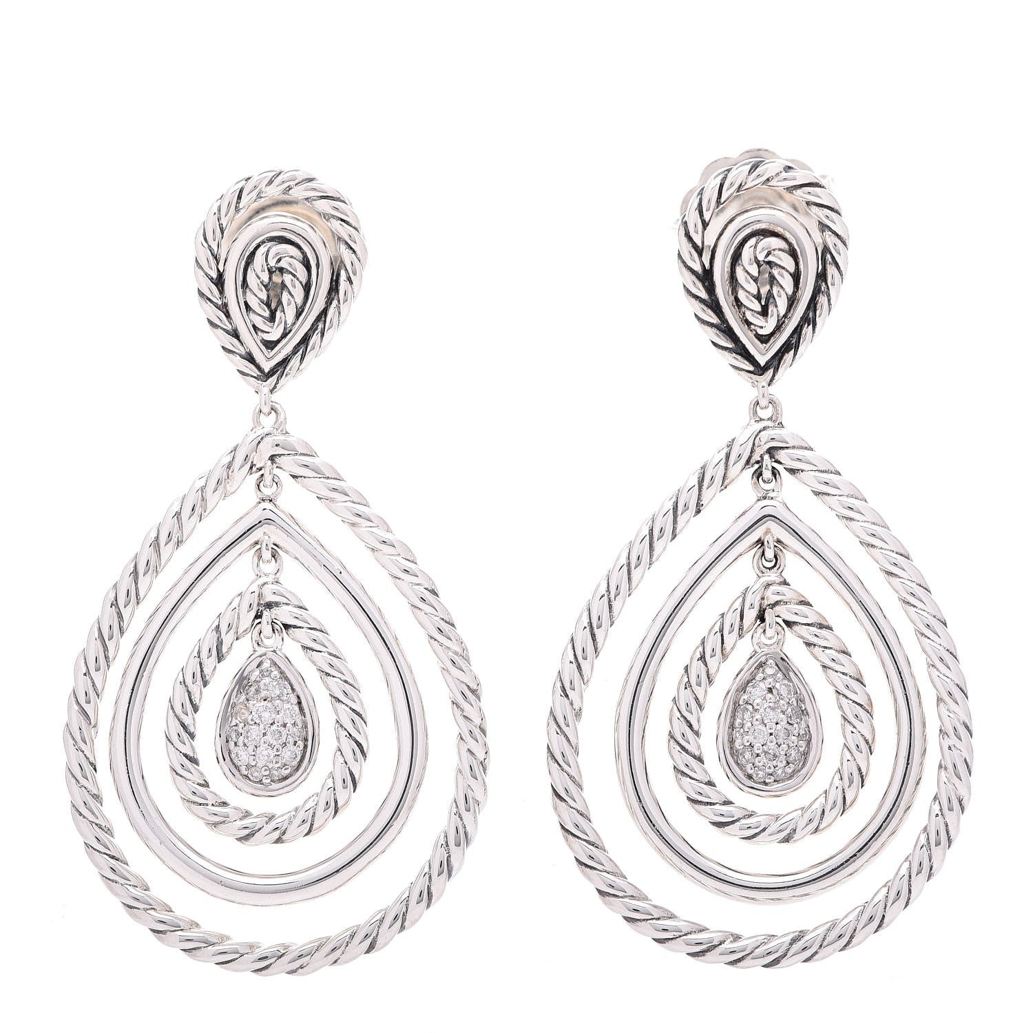 David Yurman Sterling Silver Diamond Cable Classic Teardrop Earrings 1 of 7