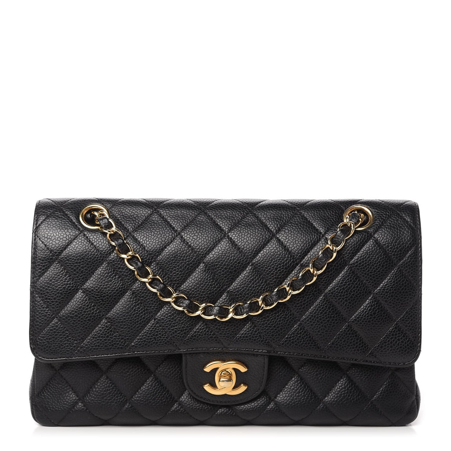 Caviar Quilted Medium Double Flap Black