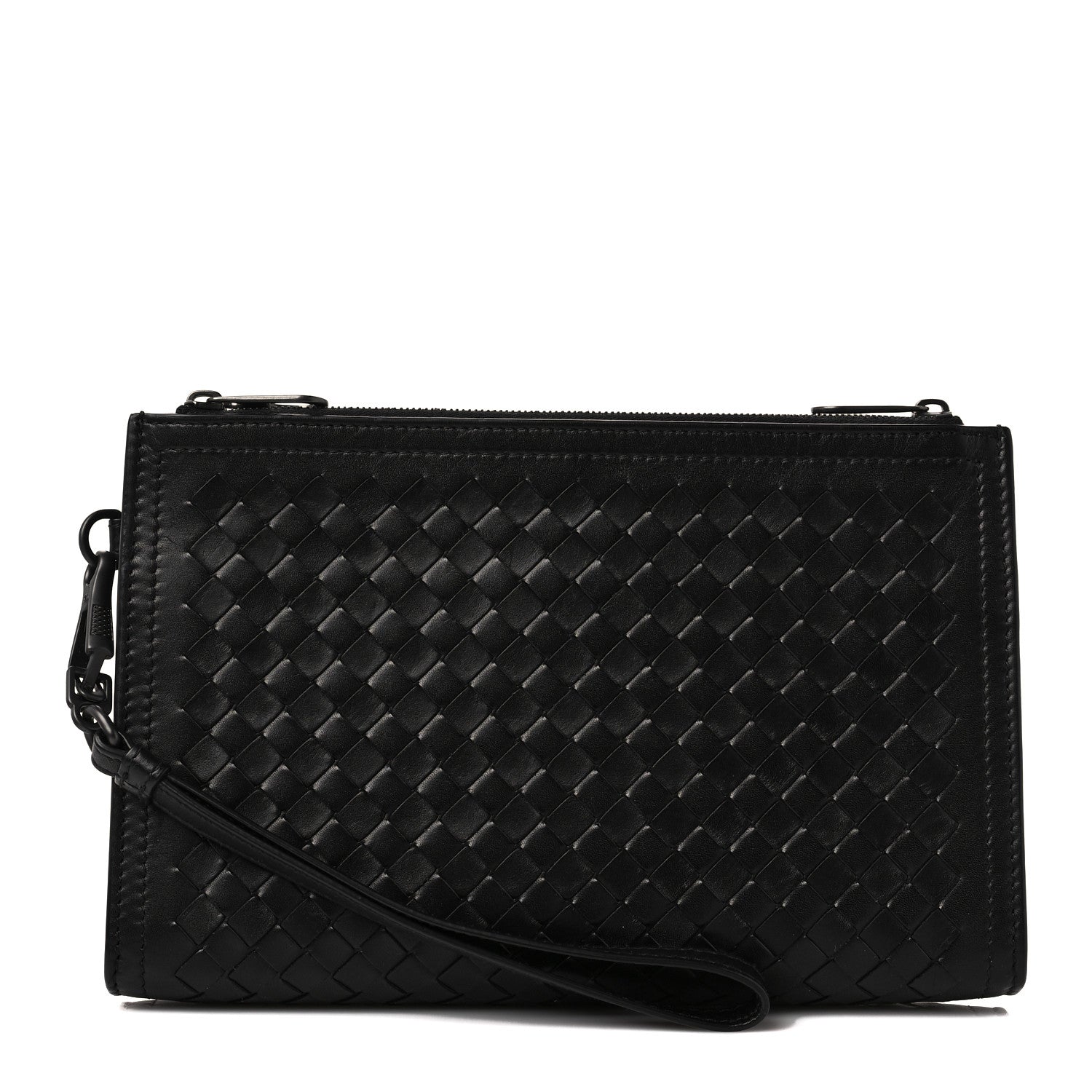 Bottega Veneta Nappa Intrecciato Wristlet Zip Wallet Black 1 of 7