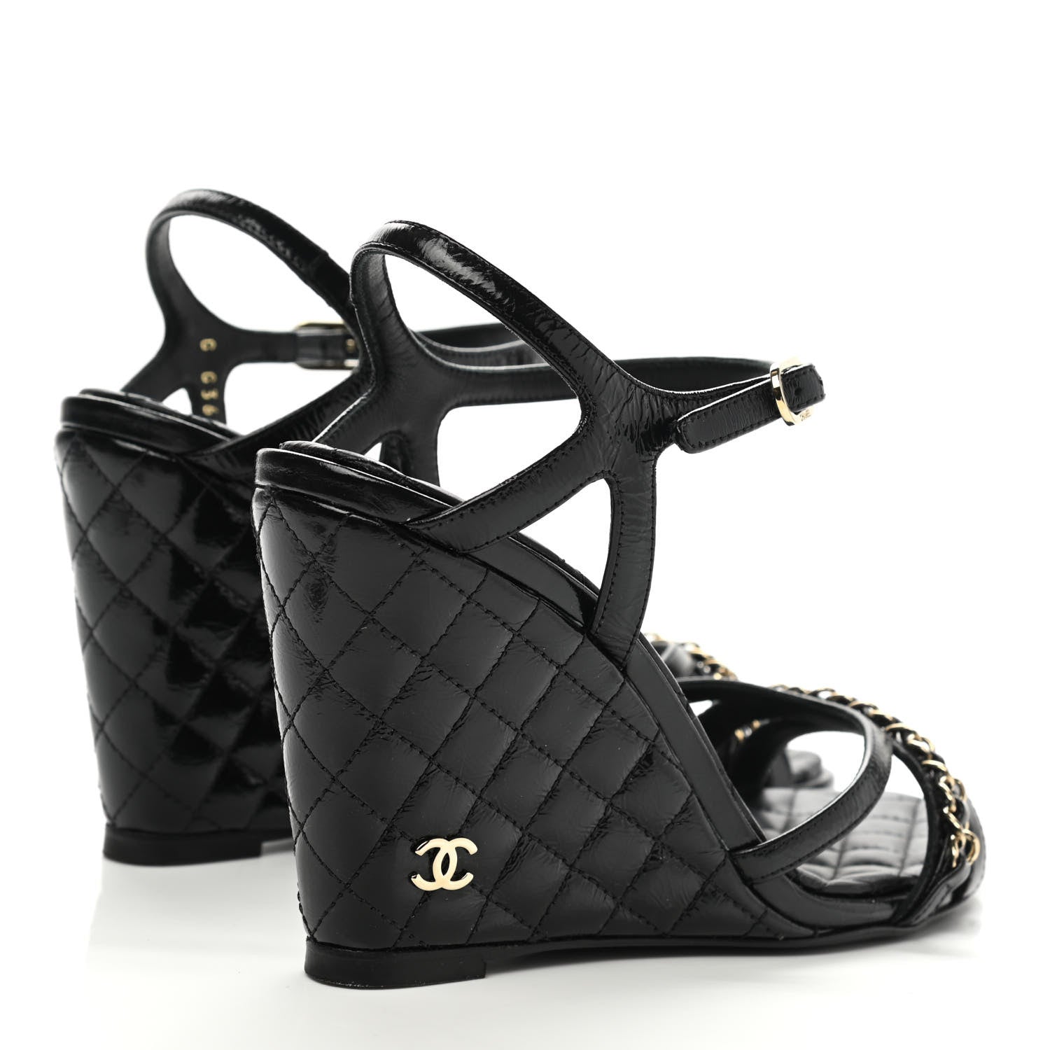 Chanel Lambskin Quilted Wedge Sandals 37.5 Black 5 of 9