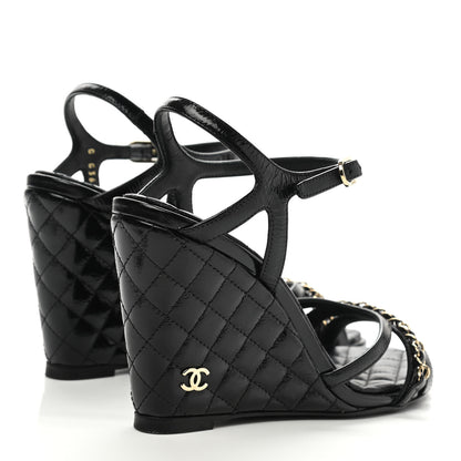 Chanel Lambskin Quilted Wedge Sandals 37.5 Black 5 of 9