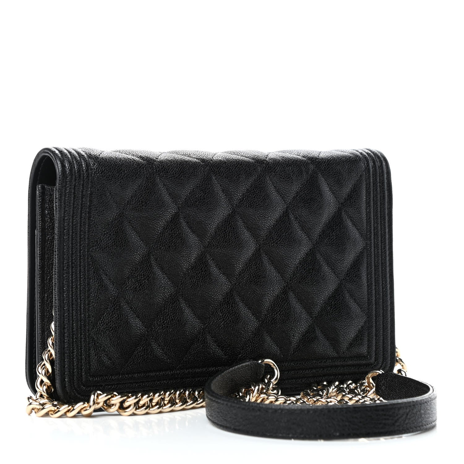 Chanel Caviar Quilted Boy Wallet On Chain WOC Black 2 of 4