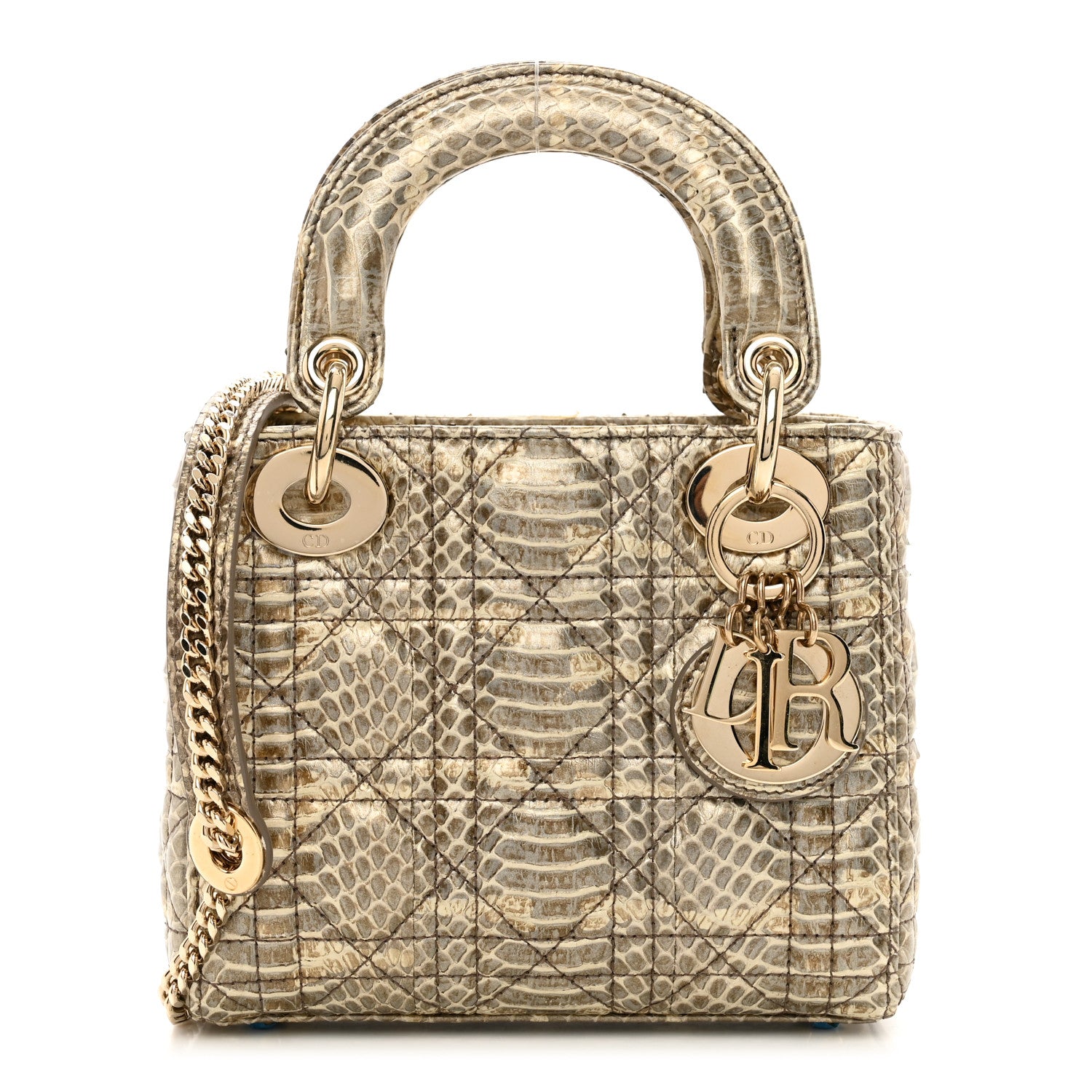 Christian Dior Snakeskin Cannage Mini Lady Dior Beige 1 of 9