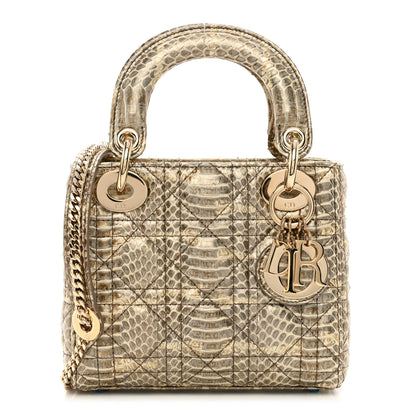 Christian Dior Snakeskin Cannage Mini Lady Dior Beige 1 of 9