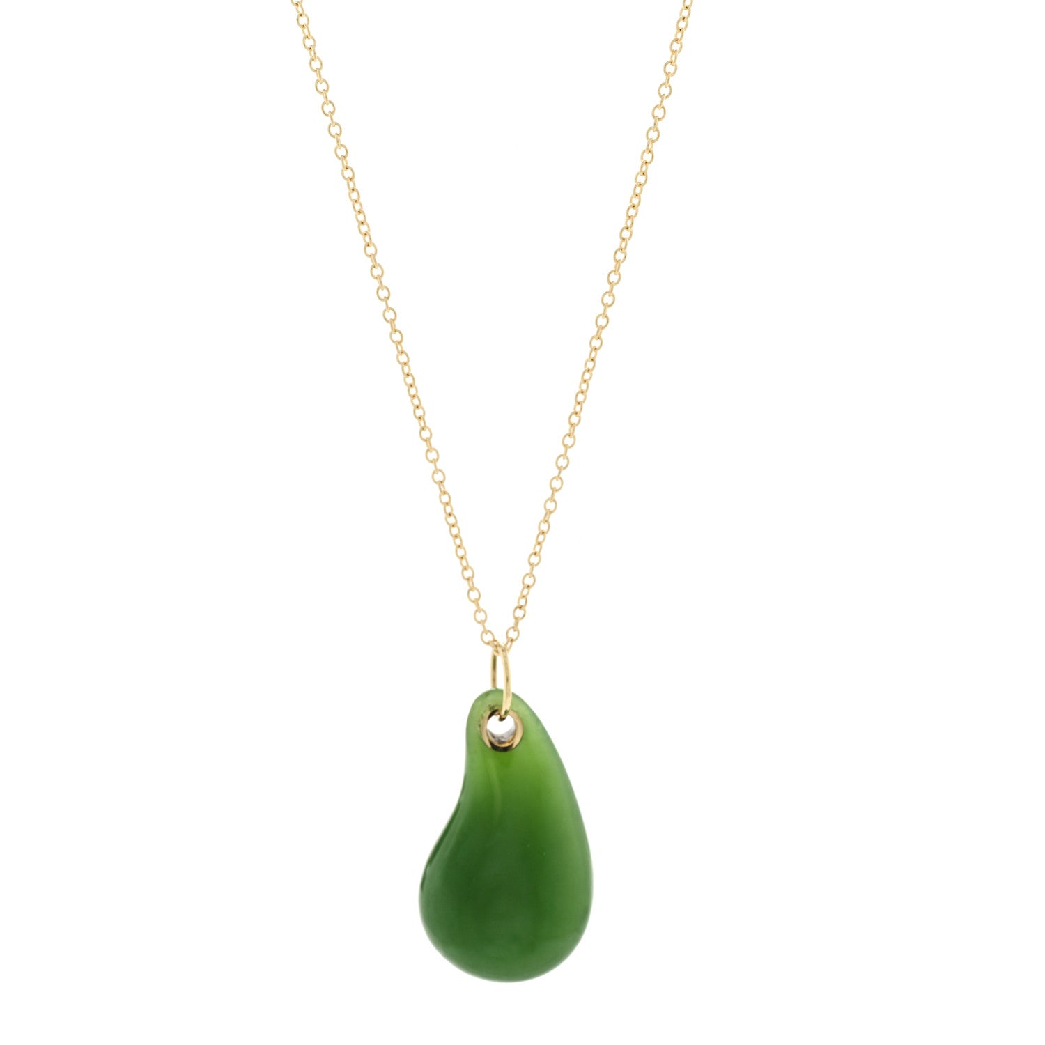 Tiffany 18K Yellow Gold Green Jade Elsa Peretti Teardrop Pendant Necklace 1 of 6