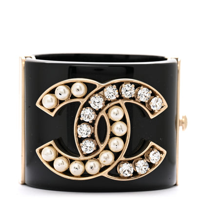 Chanel Resin Crystal Pearl CC Cuff Black 1 of 8