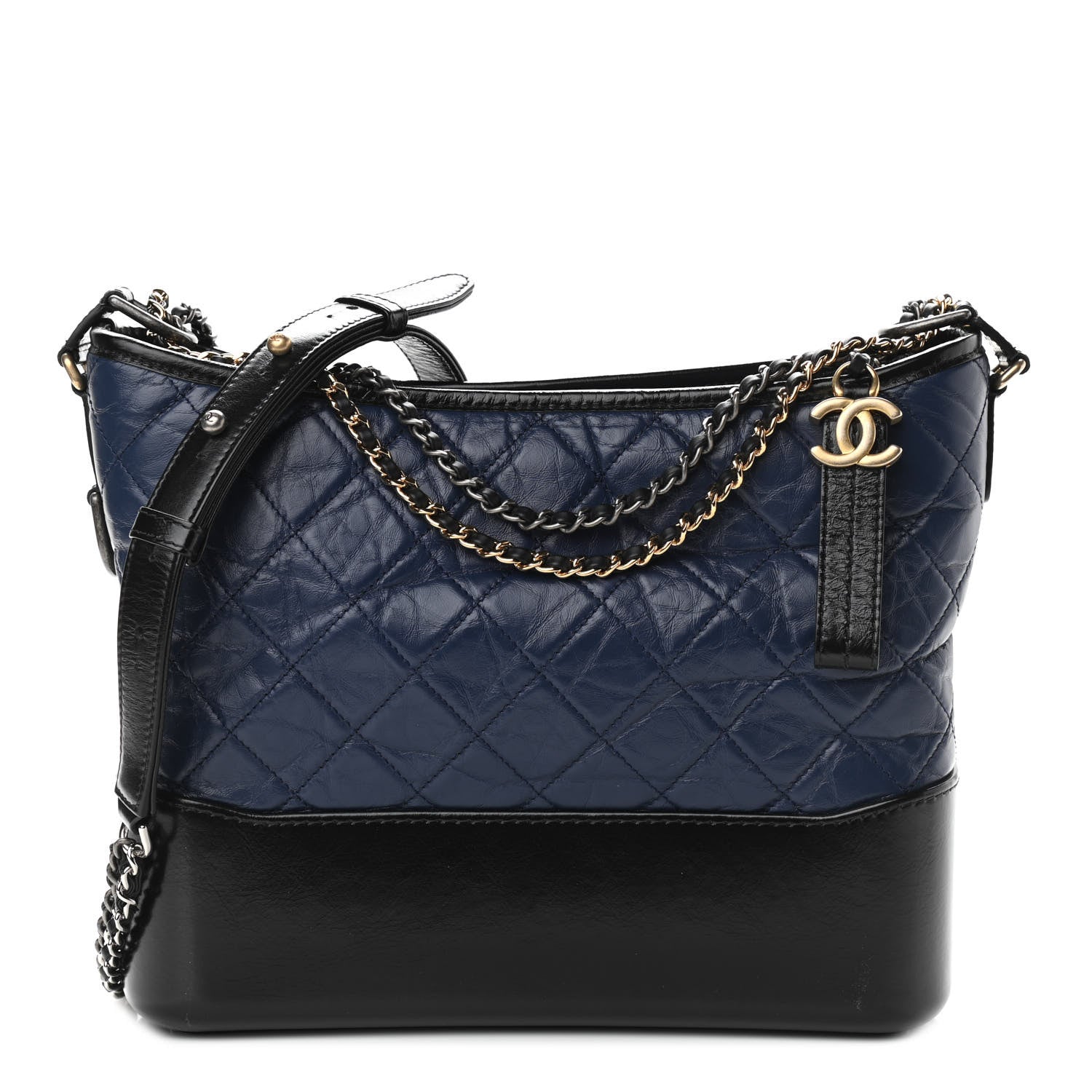 Chanel Aged Calfskin Quilted Medium Gabrielle Hobo Navy Black 1 of 11